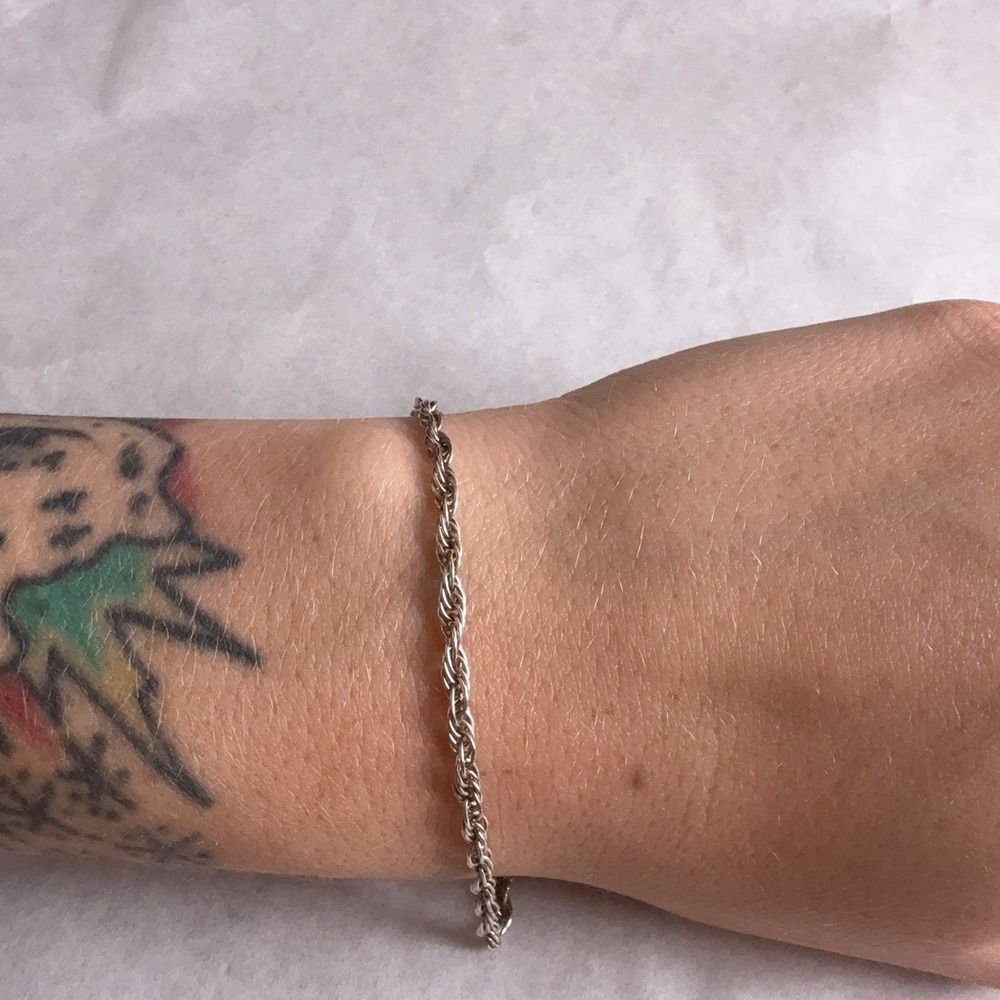 Sterling Silver 925 Rope Chain Bracelet Womens 7" Milor Italy Spring Ring Clasp